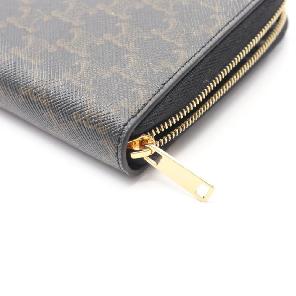 Celine Round Long Wallet Triomphe Large Zip Wallet 10 B55 2 BQ3 38 NO Black - Picture 6 of 7